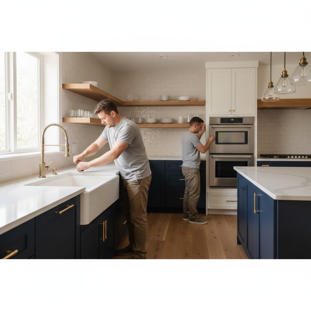 Finished kitchen with custom cabinets, quartz countertops, and tile backsplash