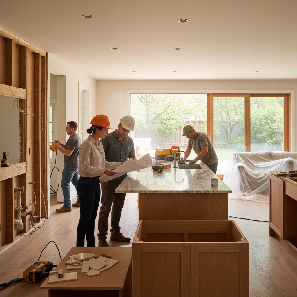 Modern kitchen remodel with white cabinets and stainless steel appliances