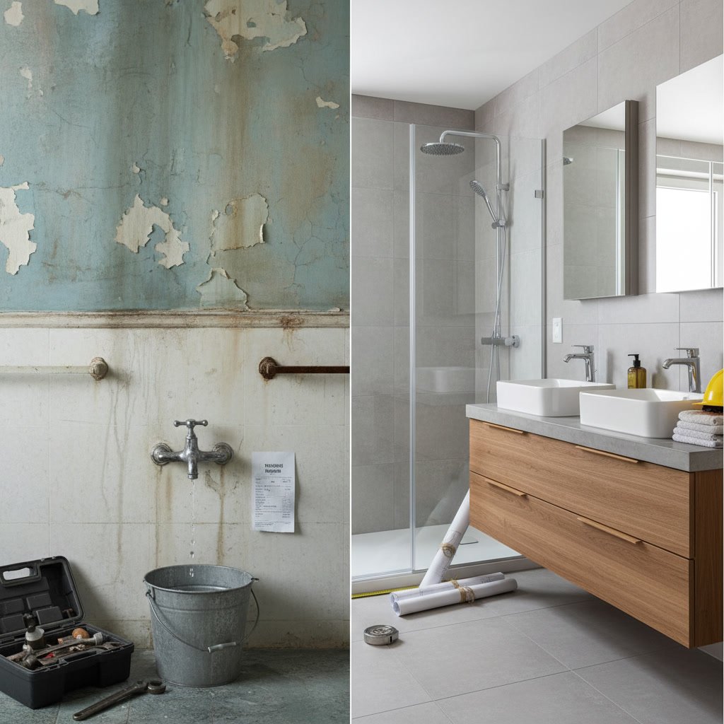 Modern remodeled bathroom with new fixtures and tile work